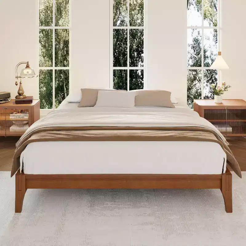 Johnny 12 Inch Solid Bamboo Wood Platform Bed with Wood Slats and Metal Support