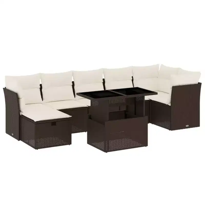 vidaXL 8 Piece Patio Sofa Set with Cushions, Poly Rattan Outdoor Sectional, Modular Design, Adjustable Table