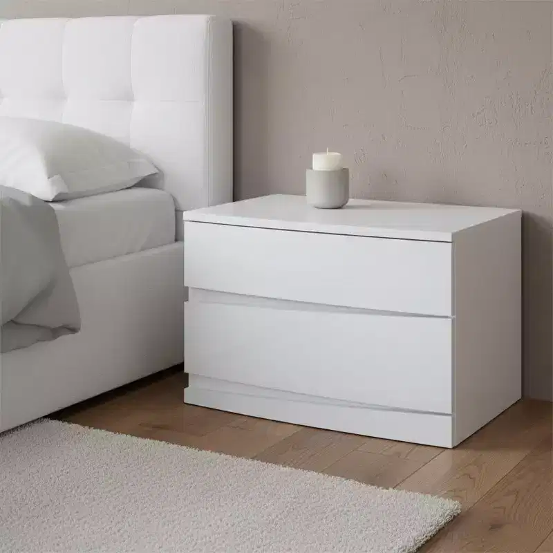 17 White Two Drawers Manufactured Wood Mirrored Nightstand