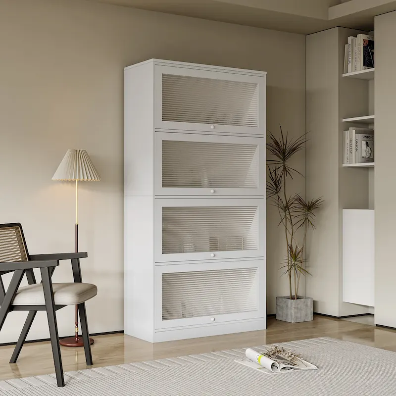 Glass Door Storage Cabinet with Display Shelf