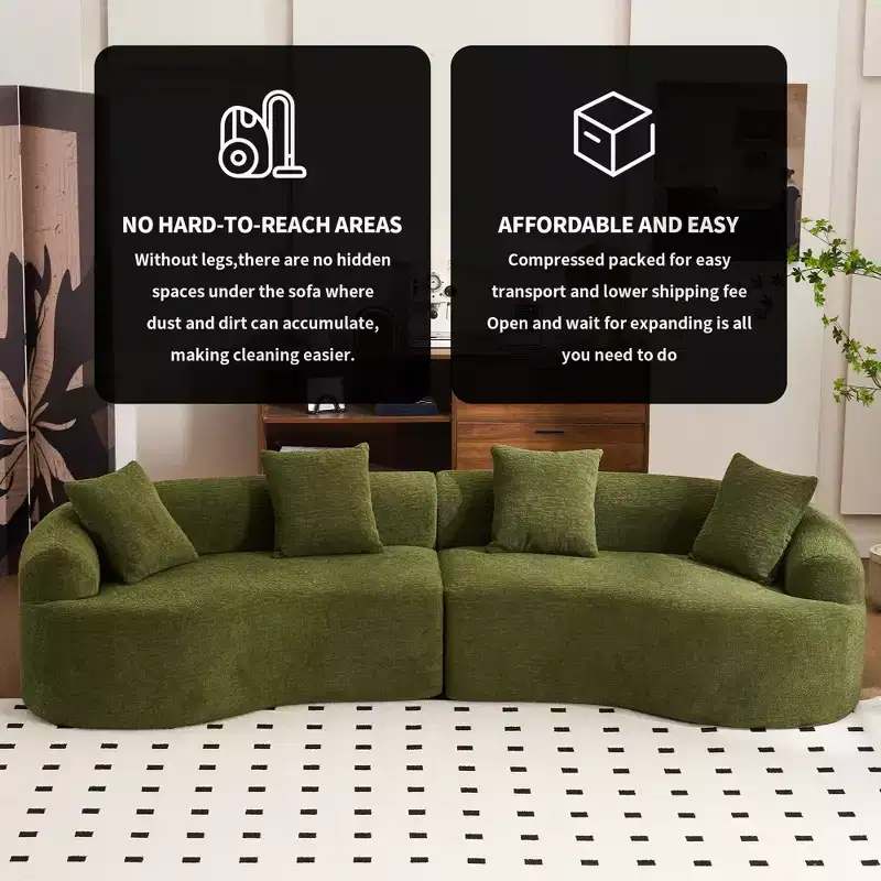 GDFStudio Benson Modern 4 Seater Chenille Upholstered Curved Sectional Sofa with 4 pillows