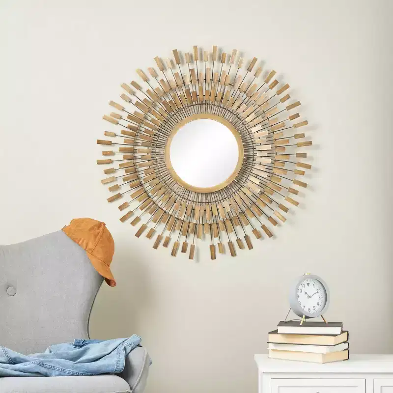 & 32"x32" Metal Starburst Wire Wall Mirror: No Assembly, Iron Frame, Wall Mount