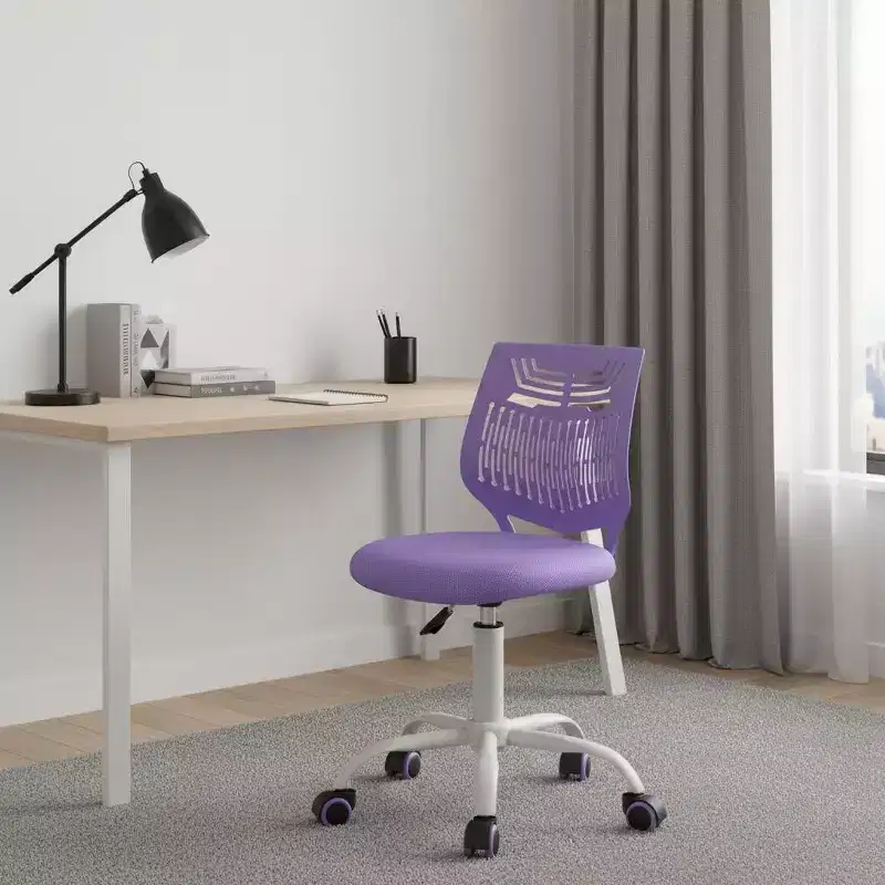 Purple & White Adjustable Height Swivel Rolling Office Chair