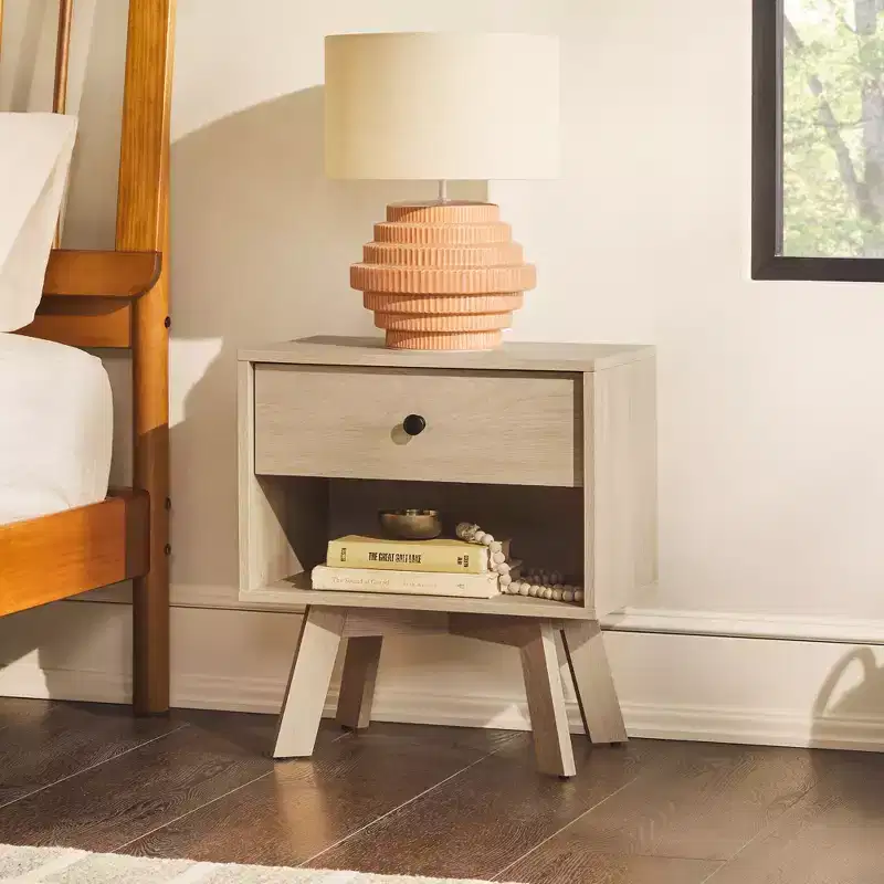 Mid-Century Modern Nightstand with Open Cubby and Smooth-Glide Drawer