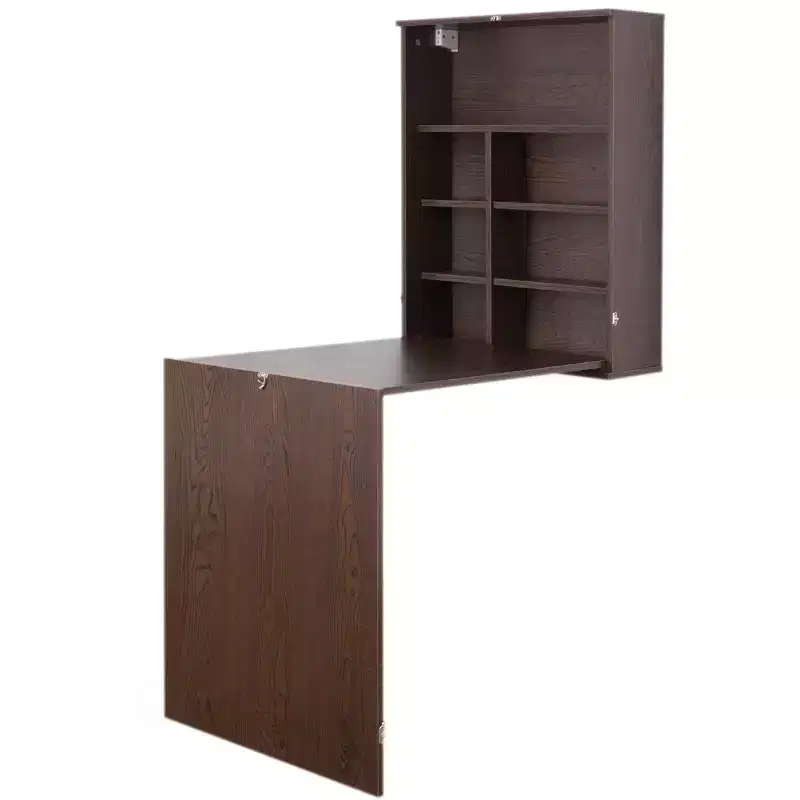Wall Mount Laptop Fold-out Desk with Shelves