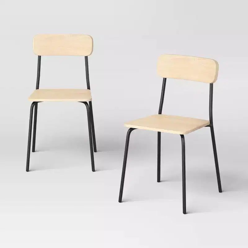 Set of 2 Wood with Metal Base Dining Chair Natural - Room Essentials™