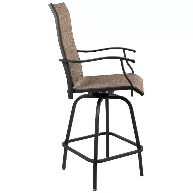 Flash Furniture Valerie Patio Bar Height Stools Set of 2, All-Weather Textilene Swivel Patio Stools and Deck Chairs with High Back & Armrests