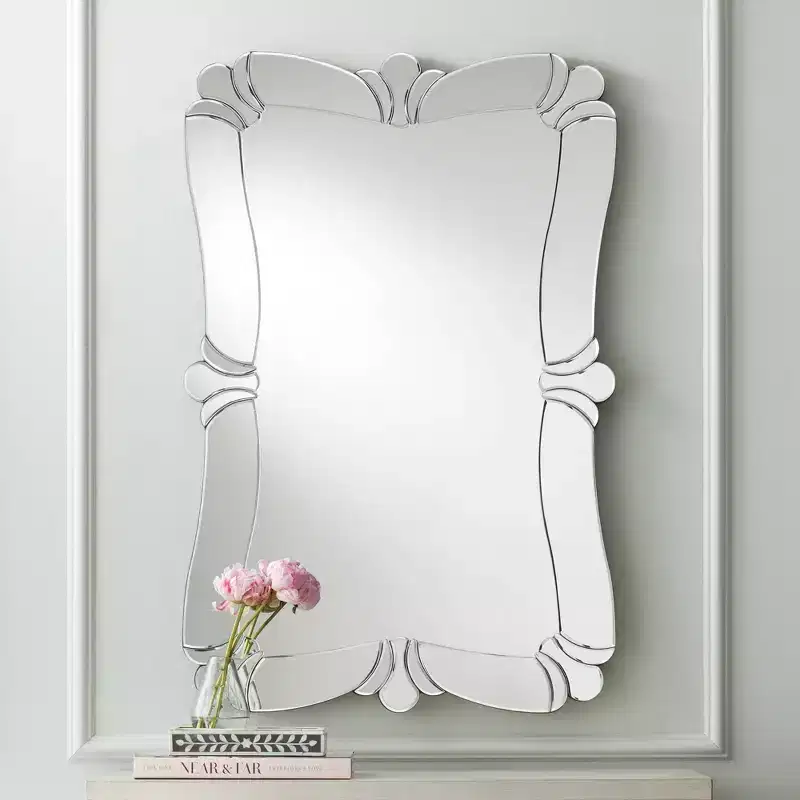 Possini Euro Design Fabrina Rectangular Vanity Decorative Wall Mirror Modern Beveled Edge Flower Glass Mirrored Frame 26 Wide for Bathroom Bedroom