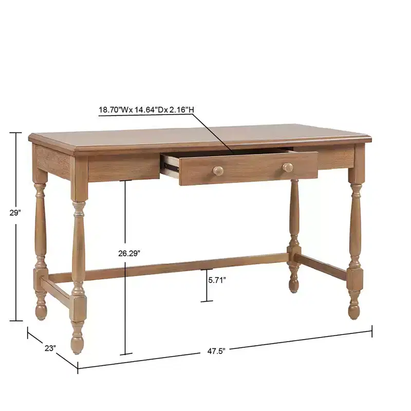 Traditional Wooden Writing Desk with 1 Center Drawer – 47.5