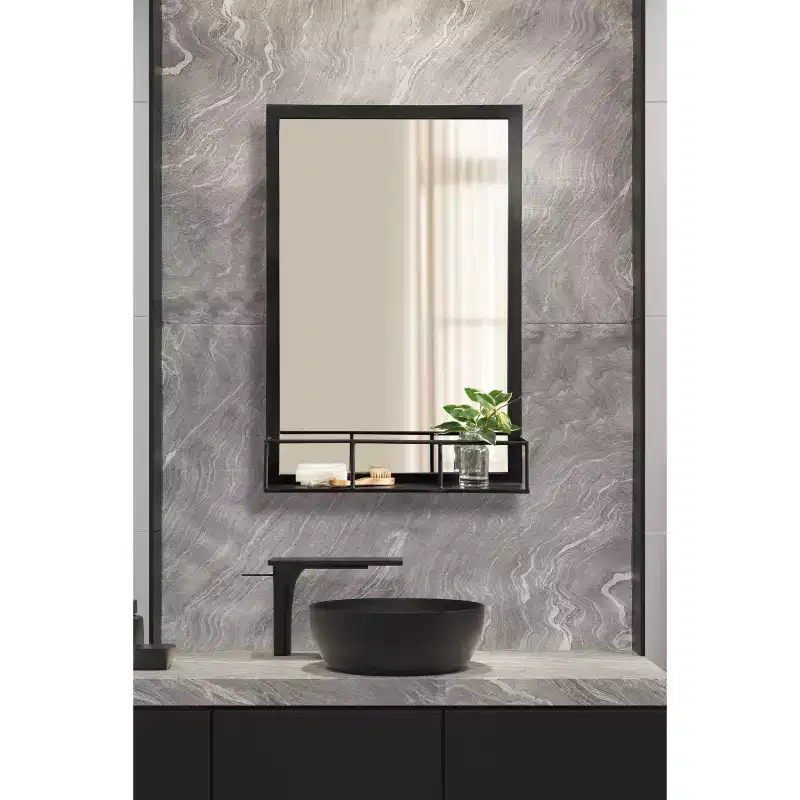 Metal Frame Wall Mirror with Shelf, 30