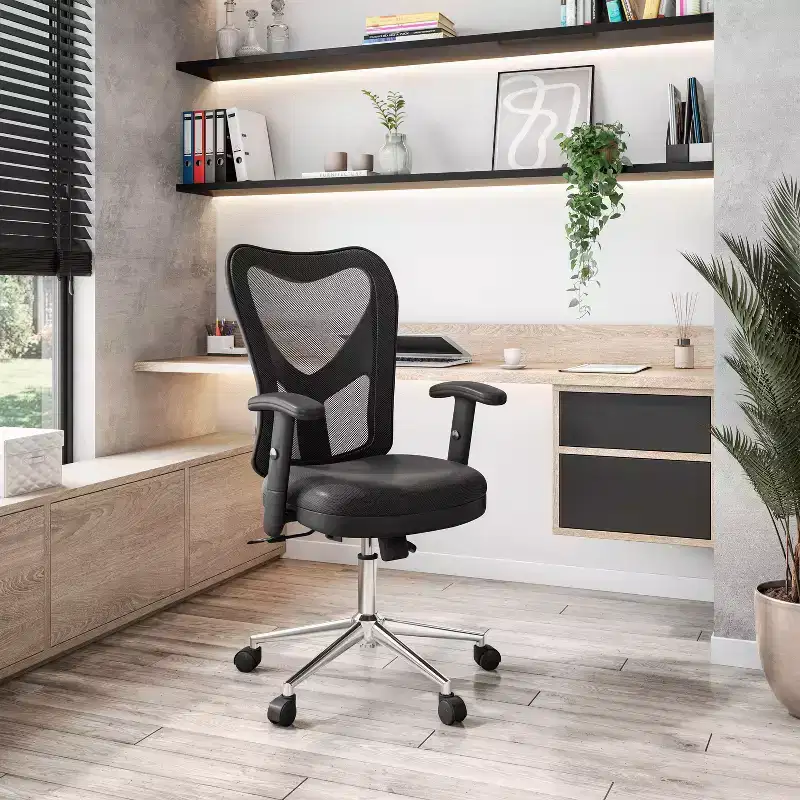 High-Back Ergonomic Office Chair with Padded Seat, Adjustable Arms, and Casters