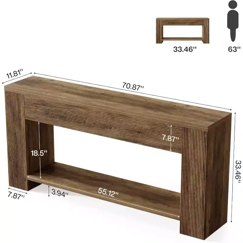 Lantine 70.9-Inch Console Table for Entryway, Narrow Wooden Sofa Table Behind Couch for Living Room, Entrance, Rustic Brown