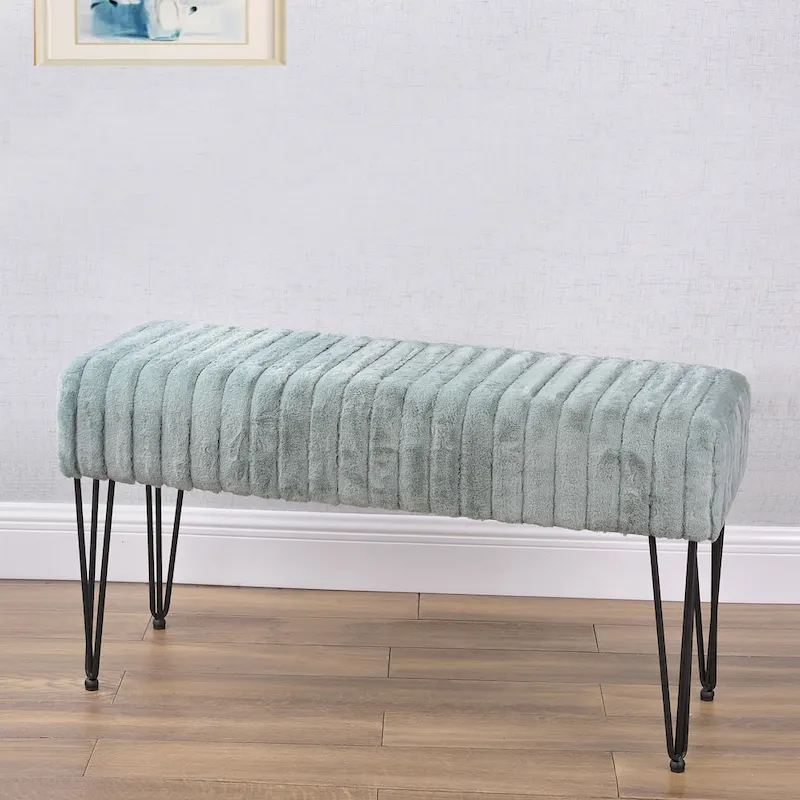 Faux Fur Ottoman Bench, Striped, 1-Person