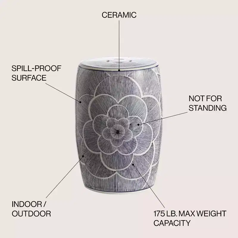 JONATHAN Y Camellia 17 Ceramic Drum Garden Stool/Accent Table, Blue