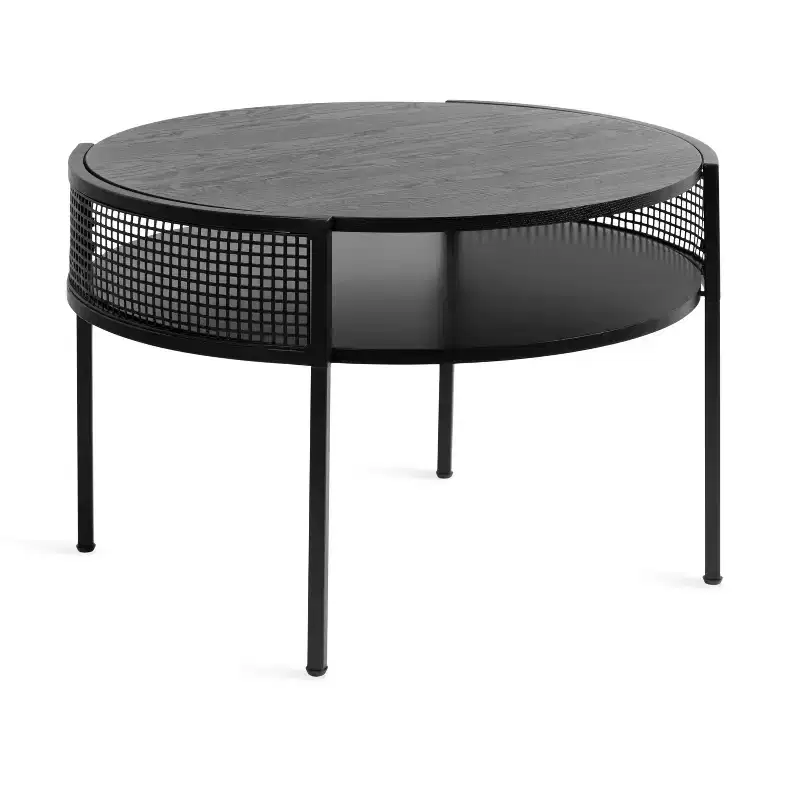 Round Coffee Table 26x25x18 - Black Wood, Two-Tier Design