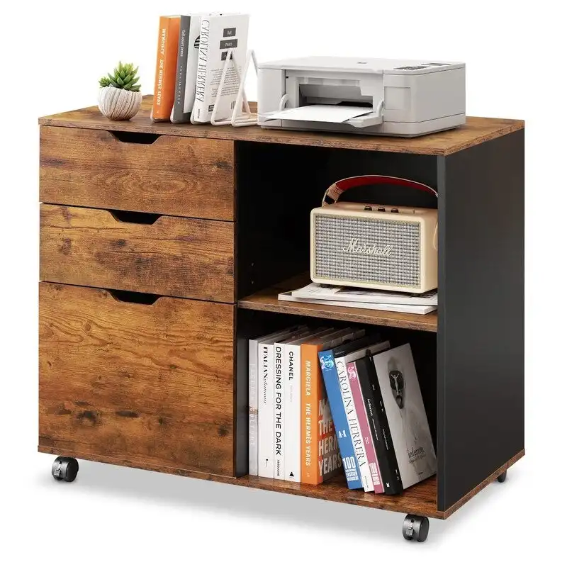 Wood File Cabinet, Mobile Lateral Filing Cabinet - 15.7D x 31.3W x 24.7H