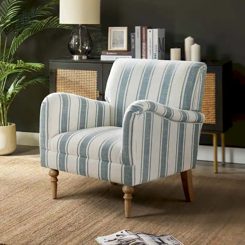Classic and Contemporary Striped Arm Chair with Spindle Legs