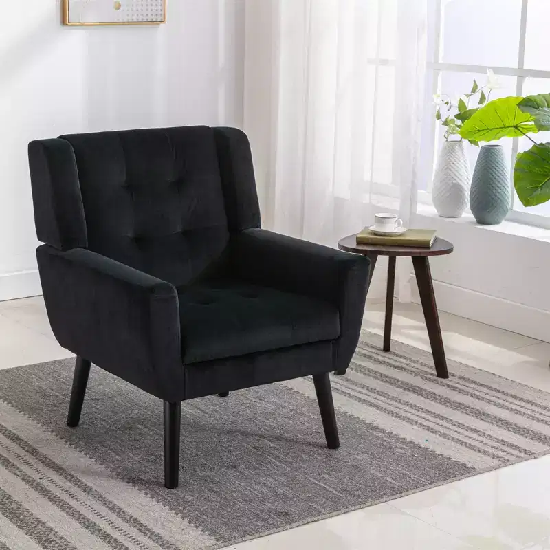 Velvet Accent Chair with Ergonomic Padded Seat Tight Back Arms Solid Wood Black Legs 29.5W x 29.5D x 34.6H inches