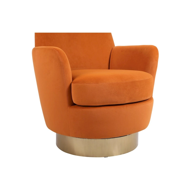 Velvet Swivel Barrel Chair, Swivel Accent Chairs Armchair, Reading Chairs, Round Barrel Chairs with Gold Stainless Steel Base