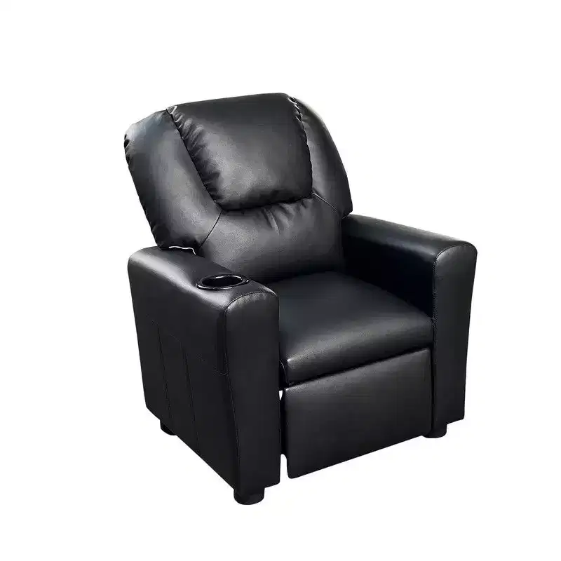 GDFStudio Isamu Modern Faux Leather Upholstered Kids Recliner Chair with Cup Holder
