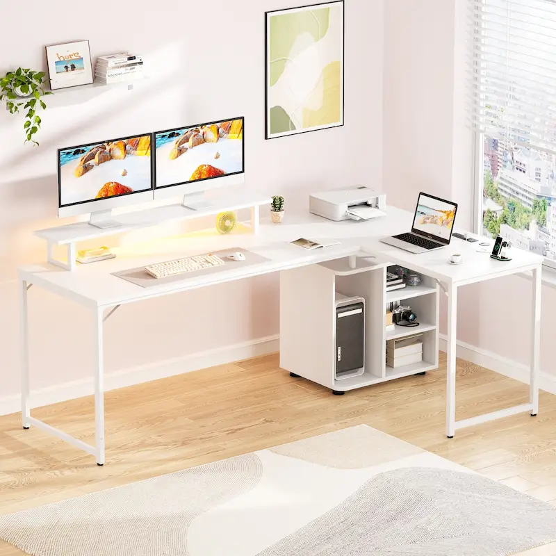 58.3 L-Shaped Gaming Desk with Storage Cube, Office Computer Table with USB Ports and LED Lights