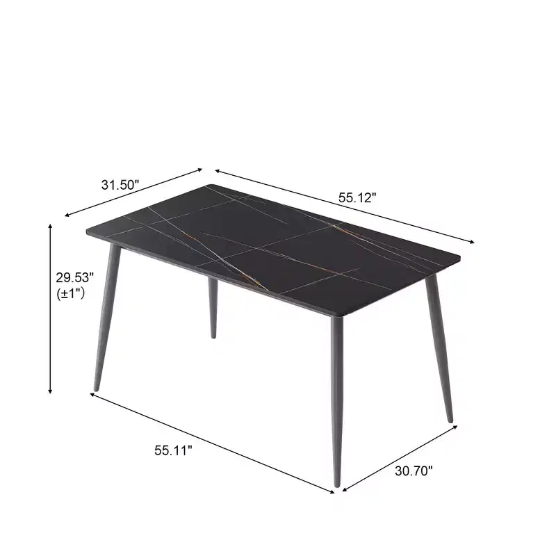 55.12 Modern Dining Table with Metal Leg for 6 Artificial Stone Kitchen Table for Kitchen, Dining Room