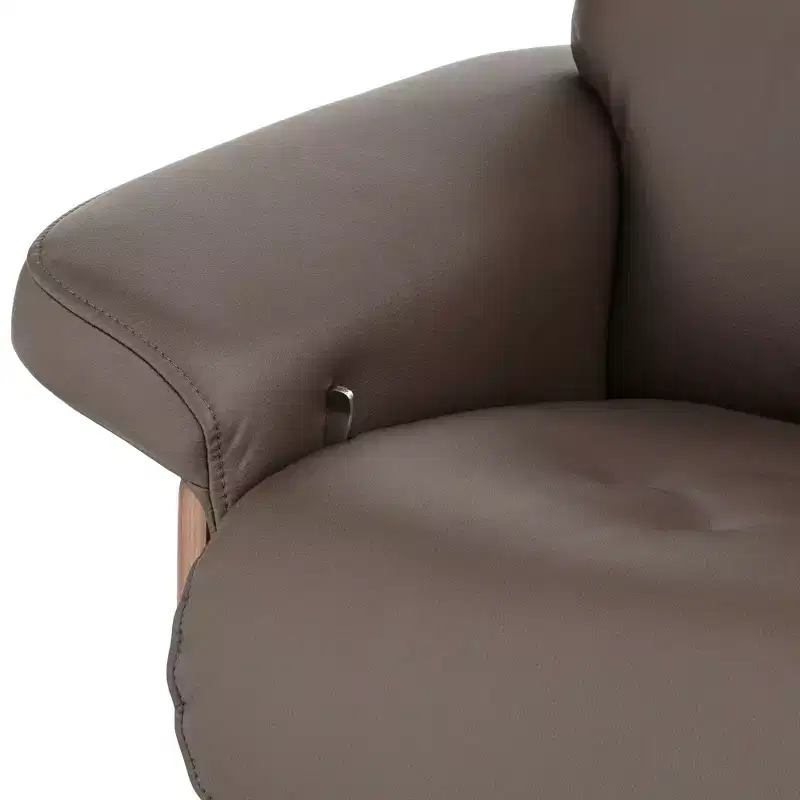 BenchMaster Melia Chocolate Tufted Faux Leather Swivel Recliner and Slanted Ottoman