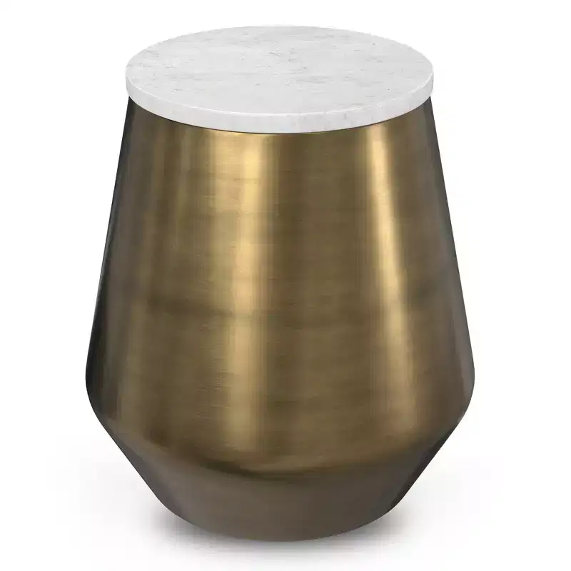 Nataly Modern Contemporary 16 inch Wide Metal Side Table in White /Antique Brass, Fully Assembled