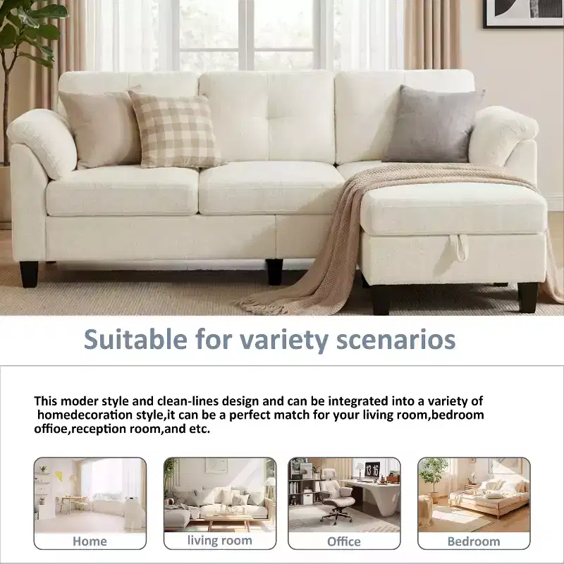 Dyonery 76.4-inch Modern Style Three-seater Sofa with Armrests and Pillows in Chenille Beige