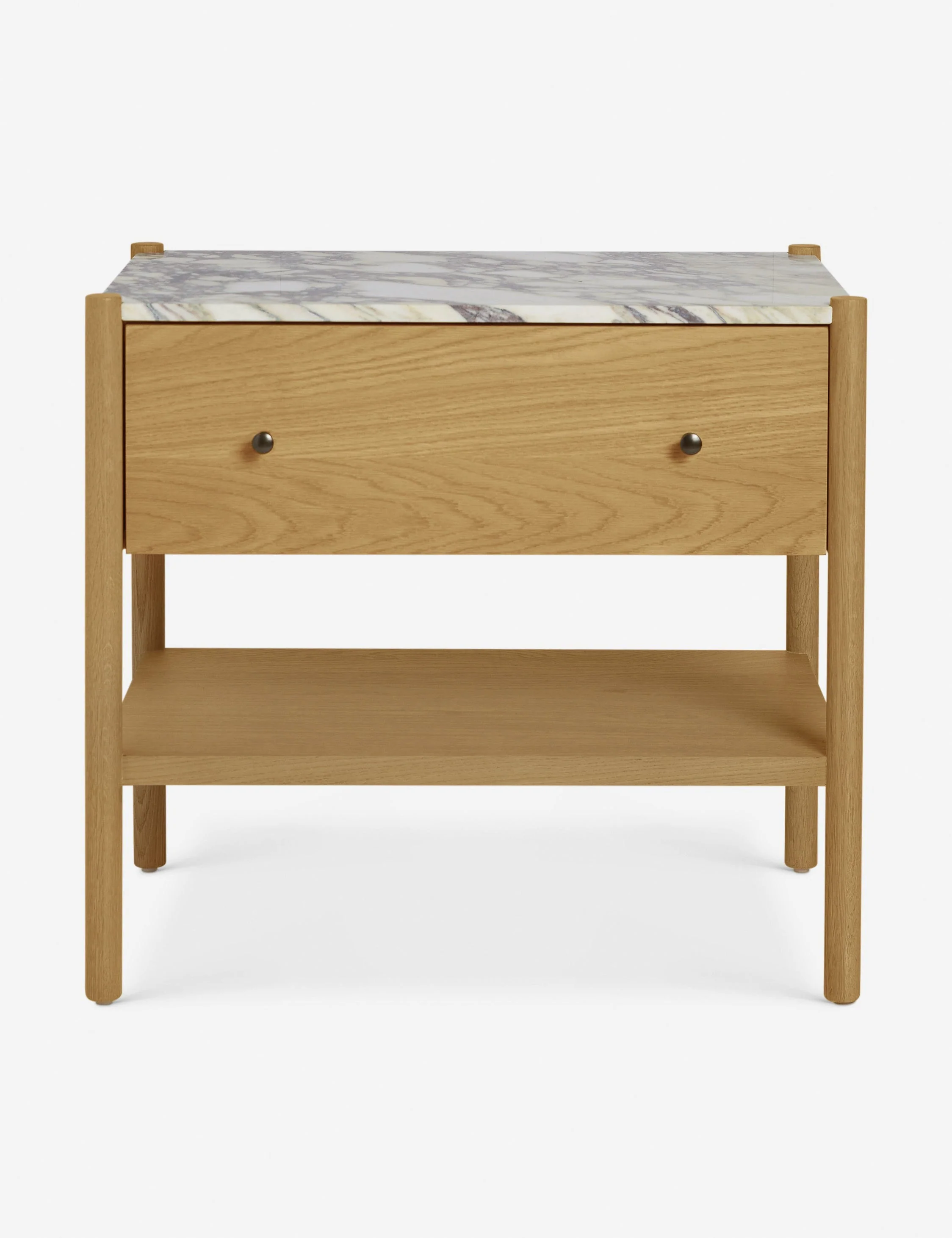 Nightstand Our nightstand brings a touch of polish to any bedroom edit. The wood frame showcases a beautiful natural grain, grounding the luxe