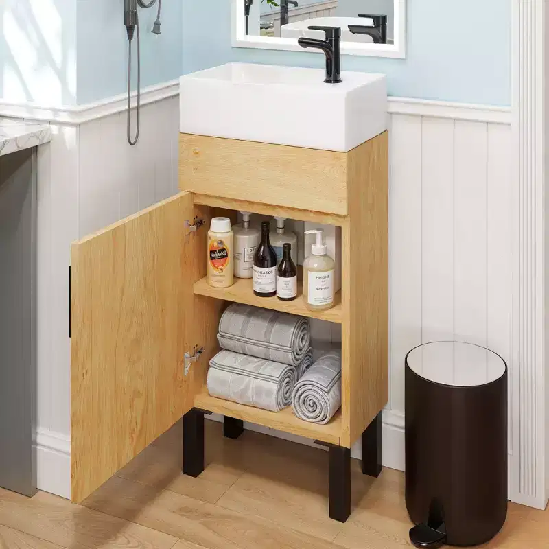 16 in Small Bathroom Vanity Organizer Storage Cabinet w/ Shelves Basin Sink Hooks