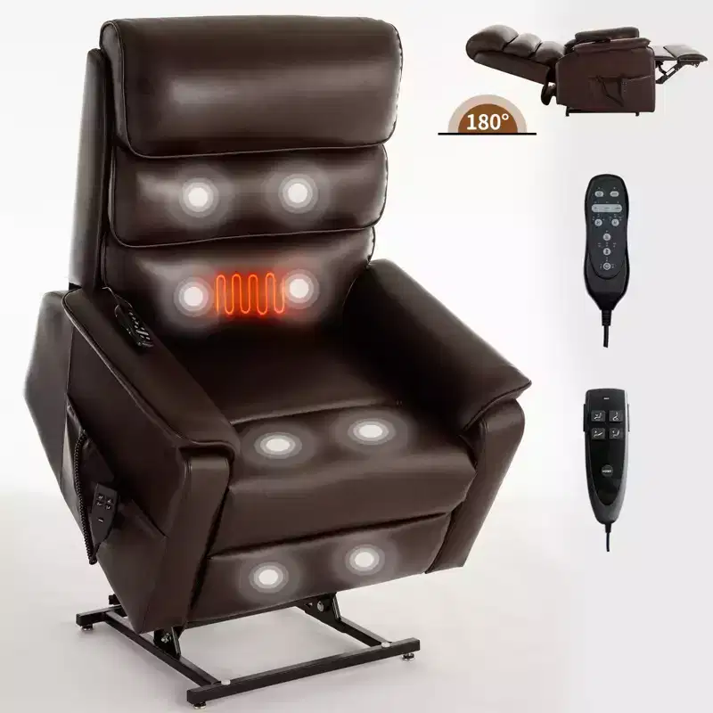 Metal Faux Leather Dual Motor Power Lift Recliner Chair with Heat and Massage 37.1