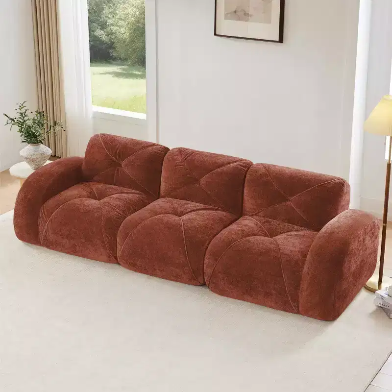 Clihome 110Boneless Sofa With Tufted,Soft Velvet Fabric,Modular Sectional Sofa,32D High Density Sponge,Anti-Slip Design,Ergonomic Design Bottom