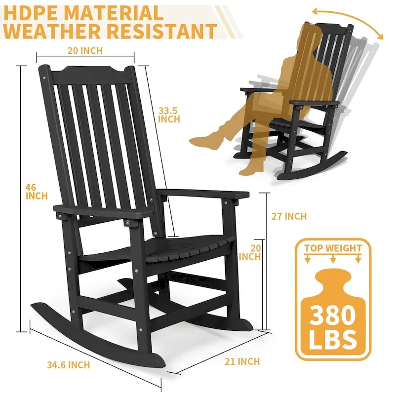 Vrakae 2 PCS Patio All Weather Resistant High Back Rocking Chair