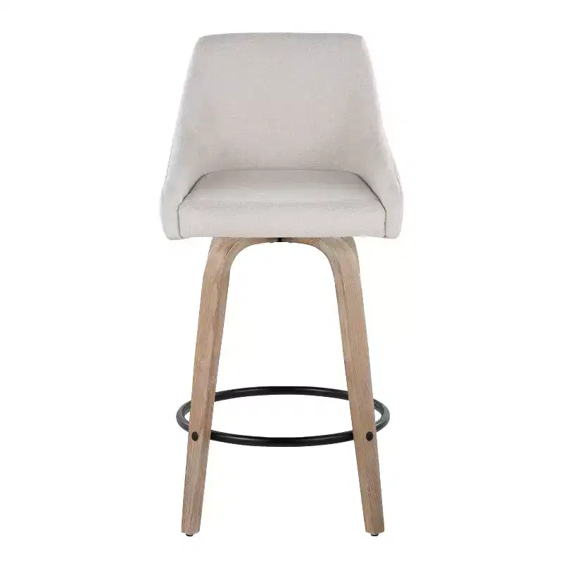 LumiSource Set of 2 Hannah Counter Height Barstools Whitewashed Wood
