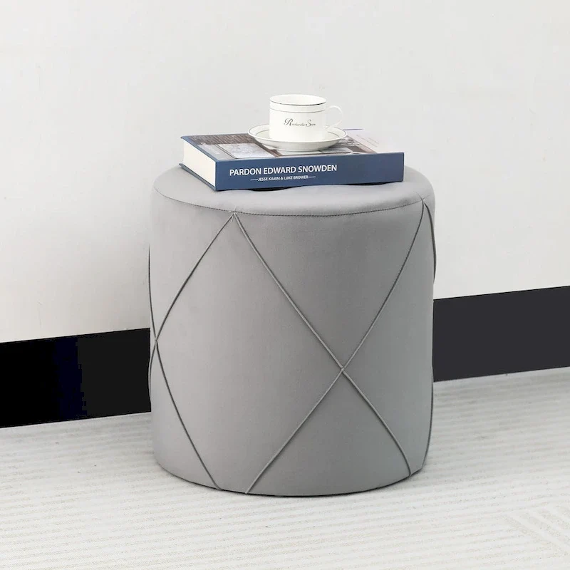 Adeco Velvet Round Tufted Ottoman Foot Rest Vanity Stool