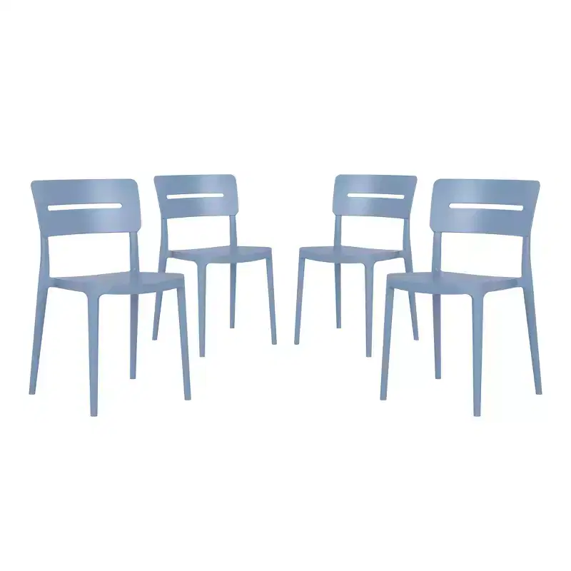 WestinTrends Playa Outdoor Modern Stackable Plastic Patio Dining Chairs (Set of 4), French Blue