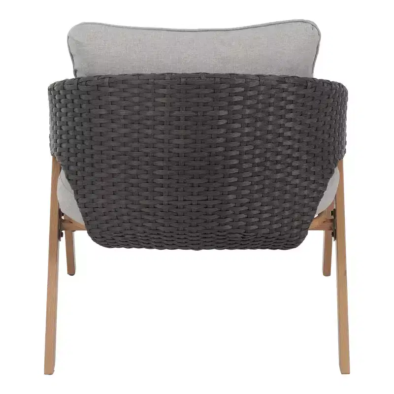Christopher Knight Home Kaia Patio Modern Metal & Rattan Upholstered Accent Chairs with Faux Wood Finish (Set of 2)