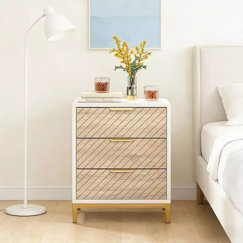 GDFStudio Ellery Modern 3 Drawers Nightstand with Metal Frame