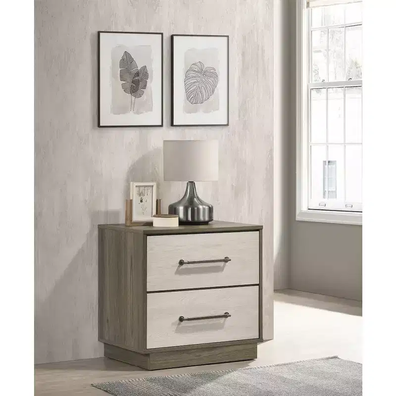 Coaster,Fenwick 2-drawer Nightstand Bedside Table Grey Oak