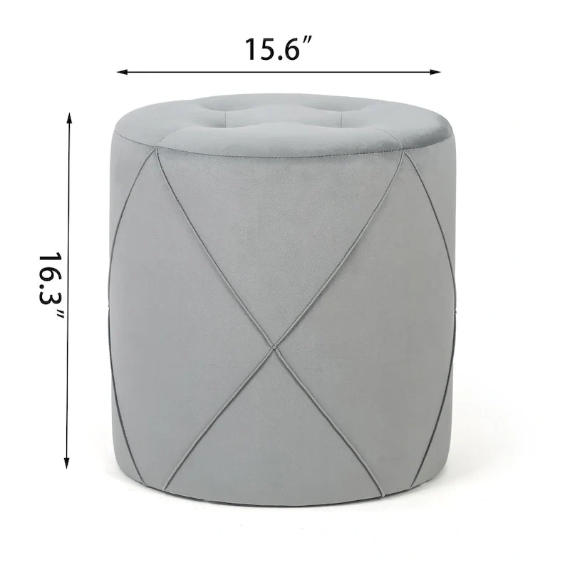 Adeco Velvet Round Tufted Ottoman Foot Rest Vanity Stool