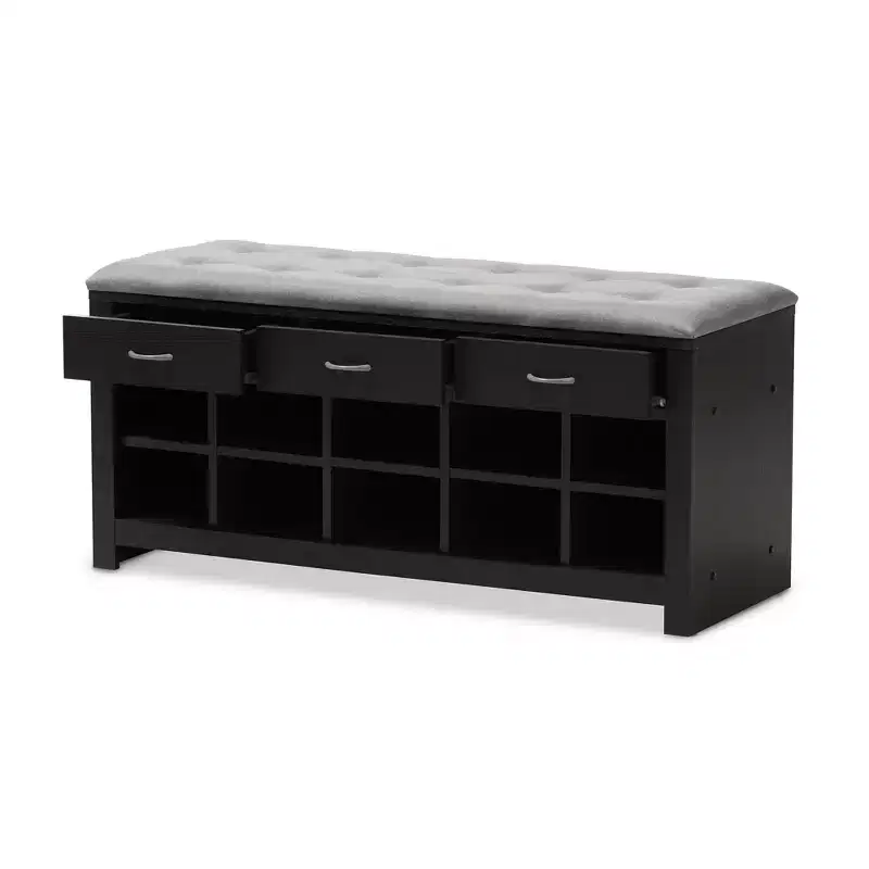 Light Gray & Dark Brown Entryway Storage Bench with Shoe Cubbies, 1-Seat