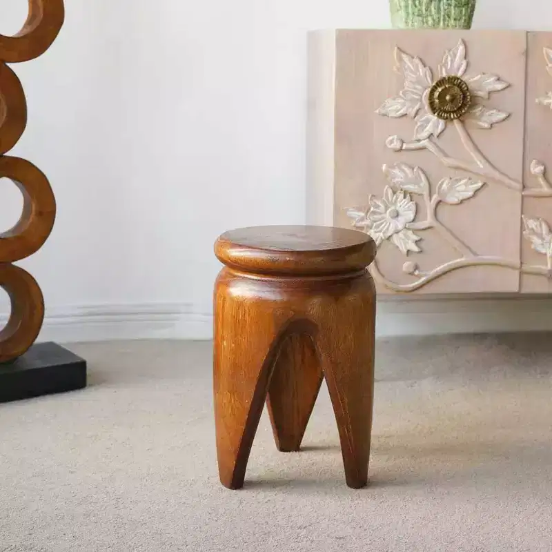 GDFStudio Arashi Carved Paulownia Wood Round Accent Table