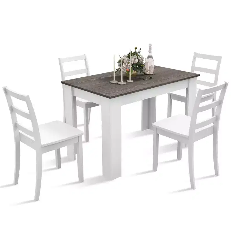 5-Piece Modern Dining Set - Rectangle Table & 4 Rubber Wood Chairs