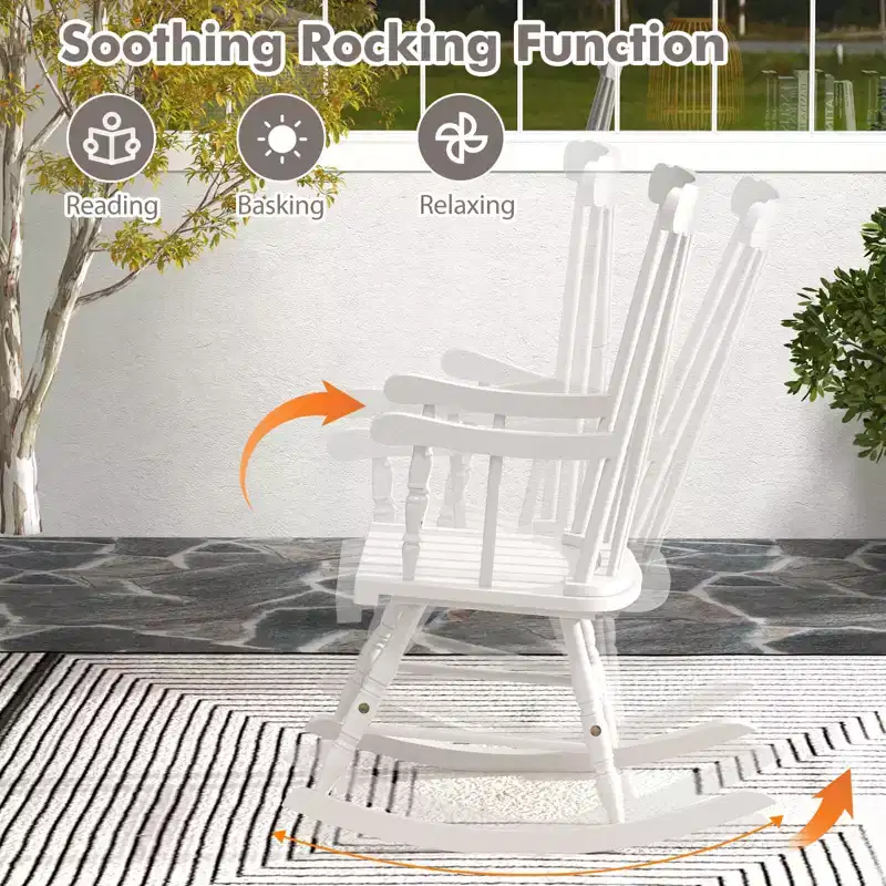 Costway Set of 2 Wood Rocking Chair Glossy Finish White\ Coffe