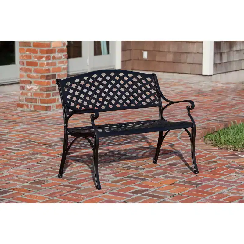 Balkene Home 61491 Patio Bench, Cast Aluminum, Lightweight & Sturdy, Garden/Backyard, Basketweave Design, Antique Bronze