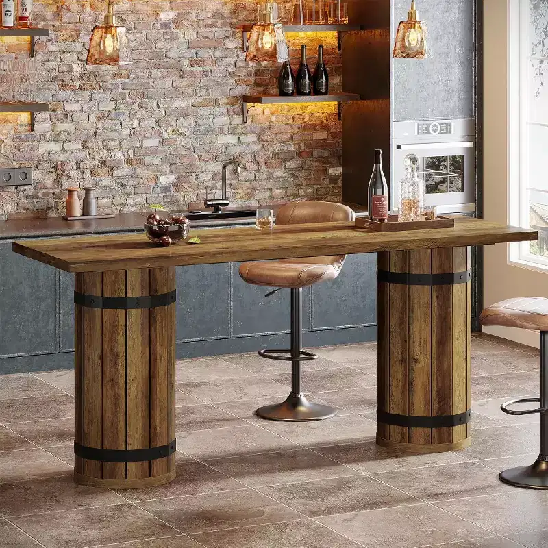 Industrial 70.9-Inch Bar Table, Counter Height Pub Table, Rectangular Home Bar Unit for Living Room, Small Bars