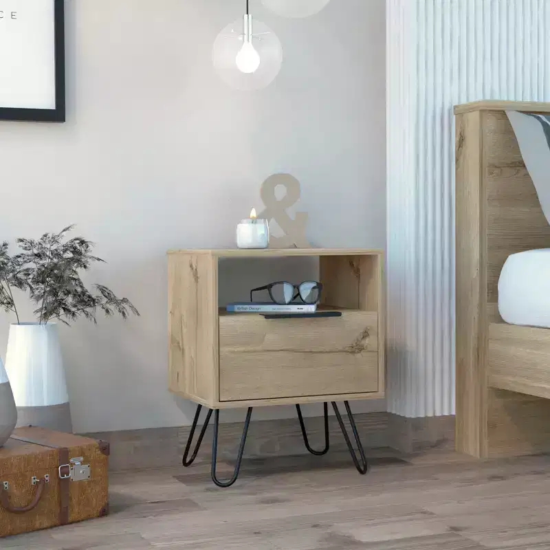 Farmhouse 2-Tier Nightstand with Hairpin Legs