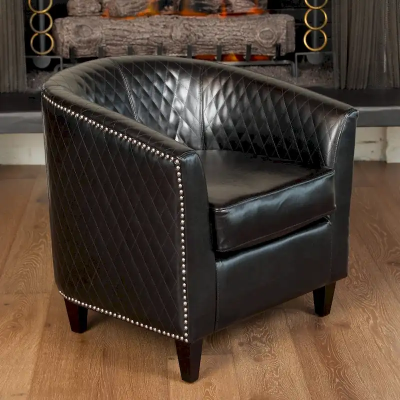 Christopher Knight Home Mia Black Bonded Leather Quilted Club Chair