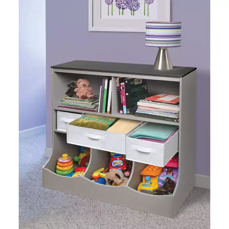 Badger Basket Combo Bin Storage Unit with Three Basket Woodgrain/Gray